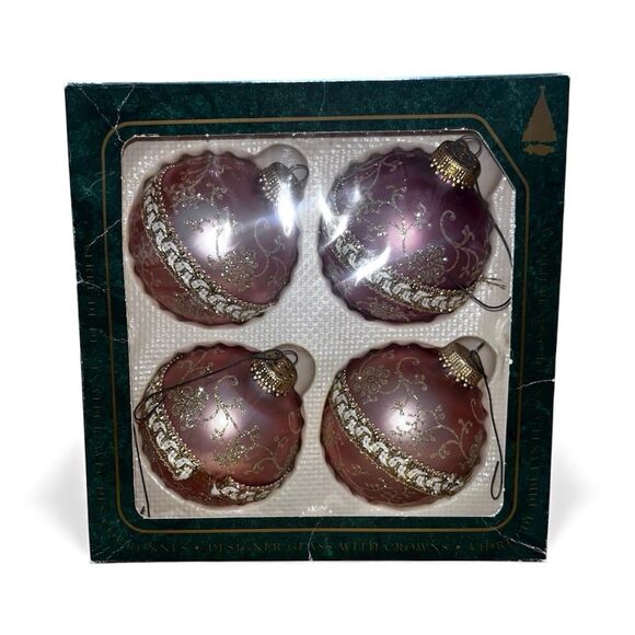 Lot 3 Vintage Christmas by Krebs Glass Ornaments Frosted Ivory Rose Mauve 12pc - Picture 7 of 11